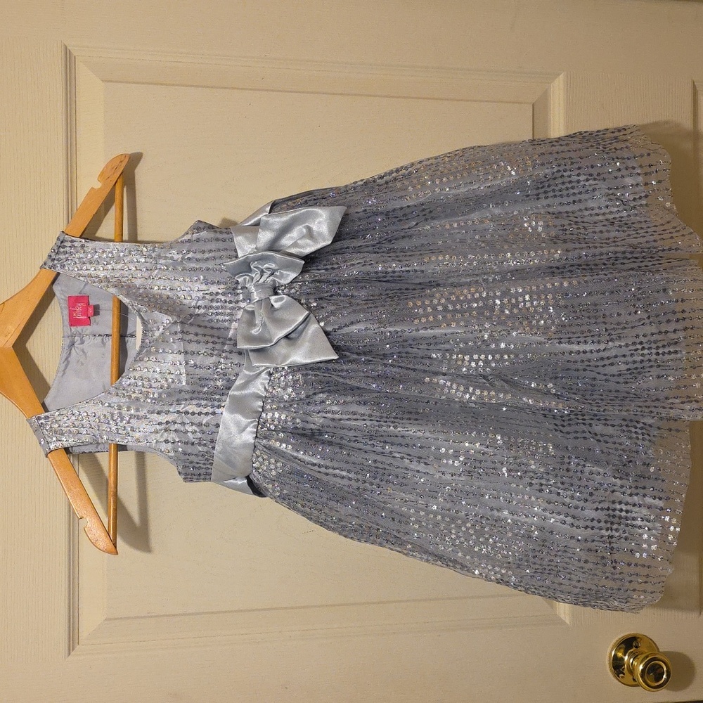 Pinky Shimmering Silver Kids Dress
